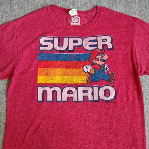 Super Mario Brothers Nintendo T-Shirt Size Medium Red Heathered Retro Casual 90s - Picture 11 of 11